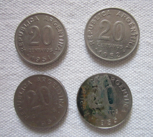4 Monedas Antiguas Argentina 20 Centavos 1951 1952 1954 1955