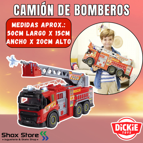 Camion Bomberos Gigante Dickie Toys Lanzador Agua Luz Sonido