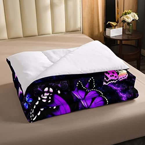 Conjunto Edredón Mariposas Estrellas Azul Morado Twin