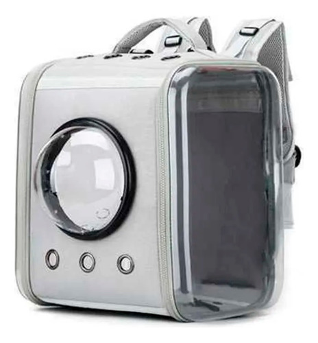 Mochilha Bolsa Pet Astronauta Com Visor E Ventilação Cinza