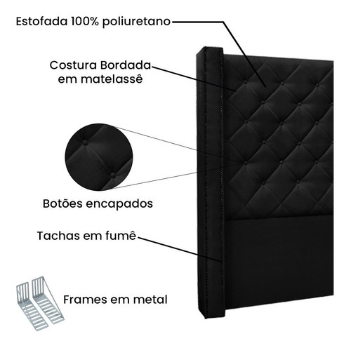 Cabeceira Para Cama Box Casal 140 Vicenza Suede Preto