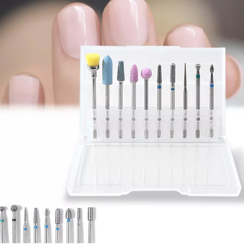 Imagen 8 de 9 de Kit Fresas Brocas + Estuche + Cepillo Torno Uñas Pedicuría