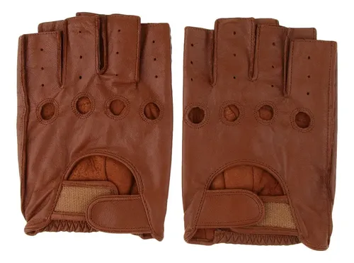 Guantes De Cuero Sin Dedos Para Moto - Piel De Oveja Con Protección En Nudillos, Talla única