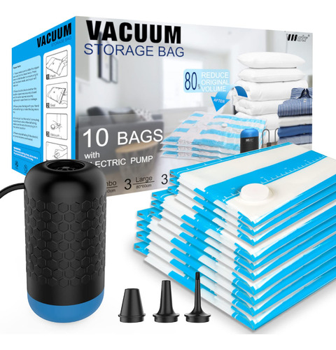 Vmstr 10 Pack Vacuum Storage Bags With Multifunction Elec