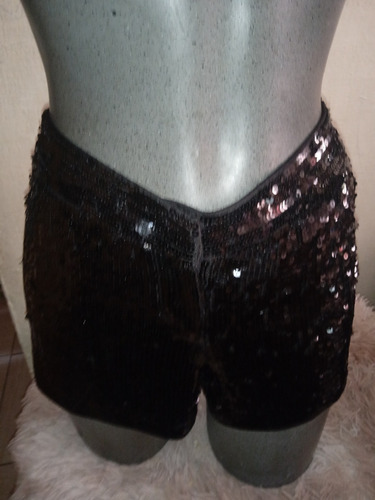 Elegante Short Importado De Dama En Lentejuela Negra Talla L