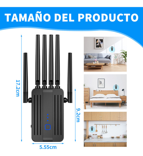 Pbcowasn®repetidor Wifi Amplificador Señal 1200mbps De Acceso 5g Wps Color Negro 6 Antenas 127v Router Repetidor Wifi Inalambrico