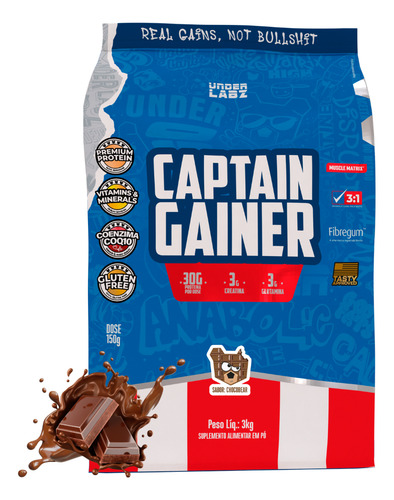 Massa Hipercalórico Captain Gainer 3kg Under Labz Sabor Chocolate