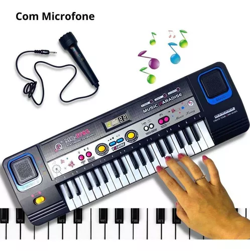 Teclado Piano Musical Infantil Eletrônico 37 Teclas com Microfone (Preto)