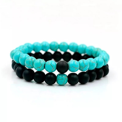 Kit 2 Pulseiras De Bolinhas Masculinas Ônix Quartzo Turquesa