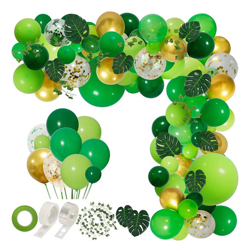 159pcs Globos Verde Fiesta De La Selva,con Hojas Artificial