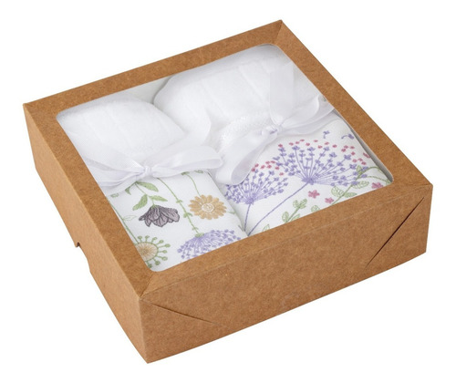 Imagem 2 de 3 de Kit 2 Toalhas De Mão Lavabo Bordadas Brancas Flores Floral