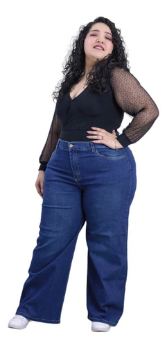 Jeans Talla Extra Wide Leg Pantalón Mezclilla Mujer Ingrid
