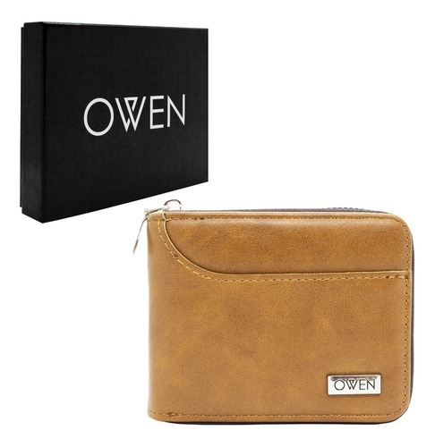 Owen Billetera De Hombre Eco Cuero Con Cierre Camel Owbi13