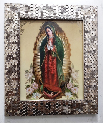 Virgen De Guadalupe Con Manto Verde En Marco Condesita 35 X 