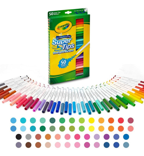 Super Tips 50 Plumones Crayola Marcadores Delgados Lavables Color Multicolor