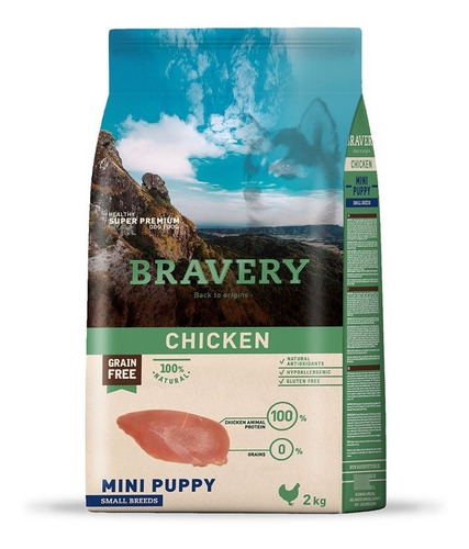 Alimento Para Perros Raza Pequeña Puppy Bravery Pollo 2kg