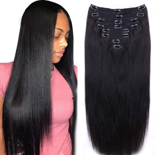 Extensiones De Cabello Natural Recto Con Clip Para Mujeres .