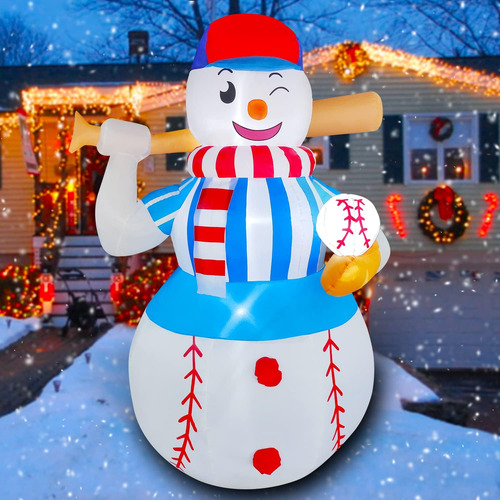 Decoración Inflable De Muñeco De Nieve De Béisbol De Navidad