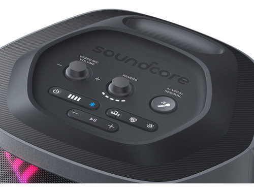 Bocina Bluetooth Soundcore Rave 3S 160 w Con Karaoke 2 Micrófonos Eliminación de Voz Ai Reverb Luces Led y 12h Batería Portátil Para Casa O Jardín Color Negro