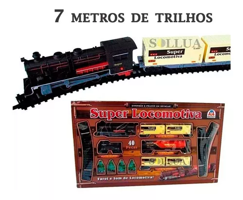 Locomotiva Trilhos Vagões 7 Metros Ferrorama Trem Brinquedo