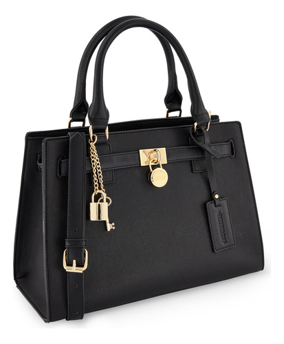 Bolsa Satchel Andrea Para Mujer Doble Asa Con Candado Negro