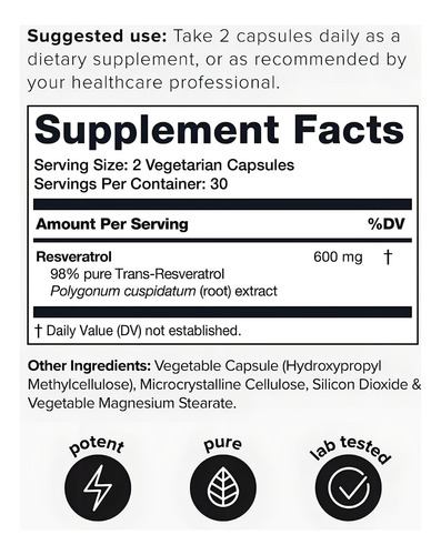 Toniiq Resveratrol Alta Pureza Antienvejecimiento 60 Cáps Sin Sabor