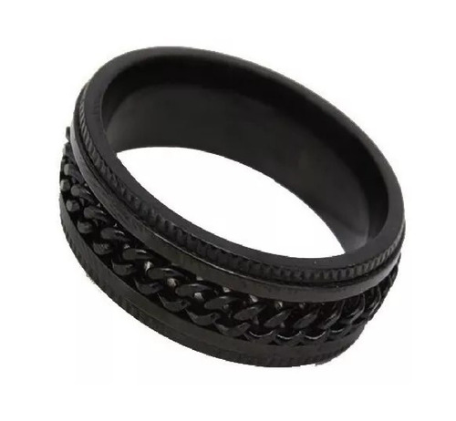 Anillo Argolla Color Negro Cadena Acero Inoxidable Hombre