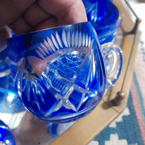 Imagem 8 de 10 de Poncheira Antiga Cristal Bohemia Double Overlay Azul Cobalto