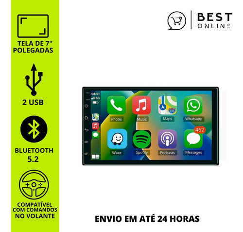 Multimidia 7 Pol Carplay Sem Fio Androidauto Mp5 Kx3 Krc3100