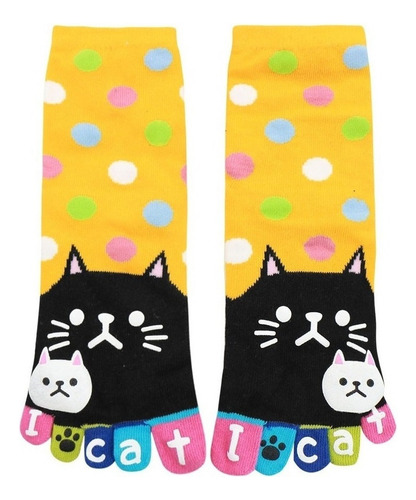 Calcetines Tobilleros Con Estampado De Gato Letras Puntos 1