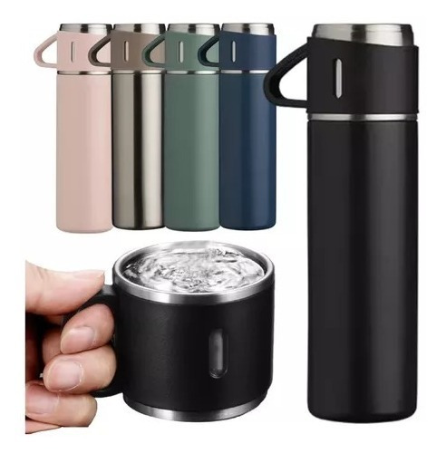 Garrafa Térmica Inox 500ml Tampa Xícara Café Chá Chimarrão Cor Preto