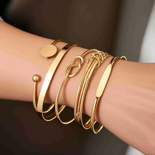 5 Pulseiras Luxo Minimalista Dourado Prateada Presente