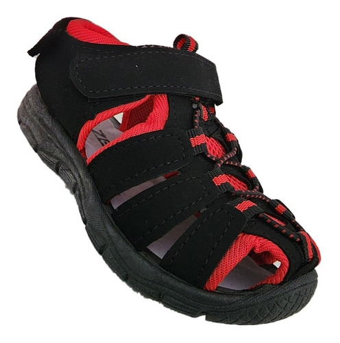 Sandalia Infantil Velcro Primavera Verano Negro Rojo 7010