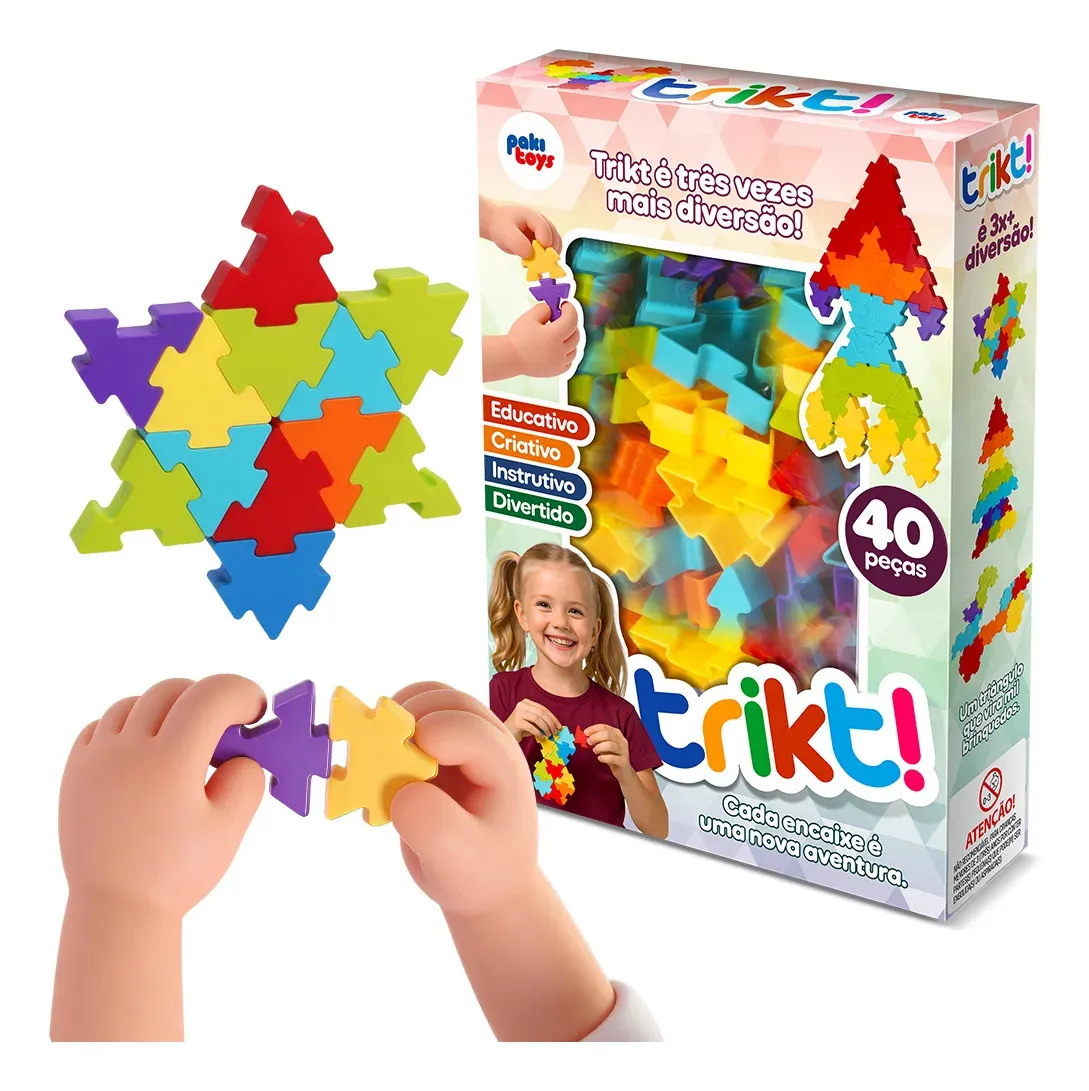 Kit Blocos Montar Infantil Trikt 40 Pçs Coordenação Motora 40