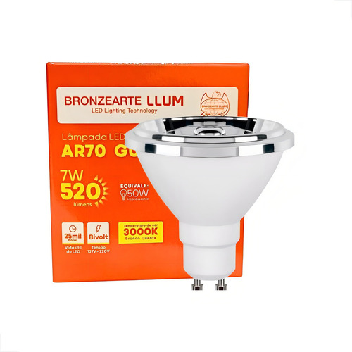 Lâmpada Led Ar70 7w 3000k Branco Quente 127/220V