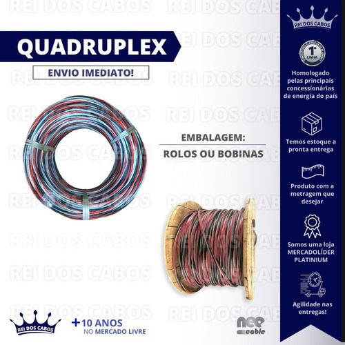 Cabo Aluminio Quadruplex 70mm 4x70 Com 100 Metros