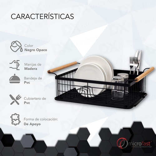Imagen 5 de 10 de Seca Platos Escurridor Acero Negro Bandeja Cubiertos Y Vasos