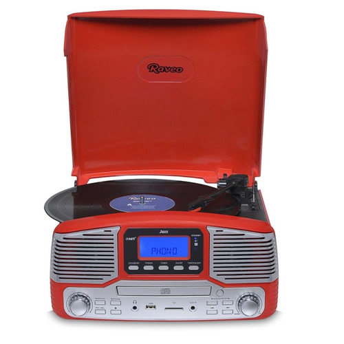 Toca Discos Raveo Jazz Vermelho Bluetooth Usb E Sd Fm Cd Pl