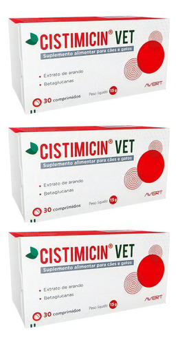 3 Cistimicin Vet Suplemento Cães Gatos 30 Comp. Avert