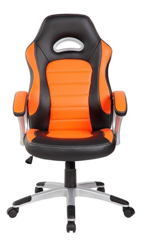 Silla de escritorio AyP Equipamientos Rotterdam gamer ergonómica  naranja y negra con tapizado de cuero sintético