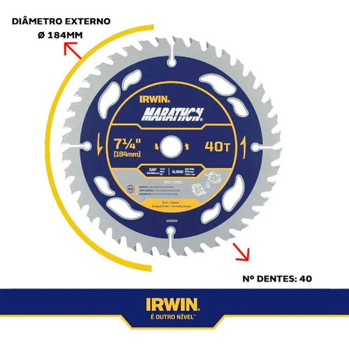 Disco Serra Circular Marathon 7.1/4 184mm 40 Dentes Irwin