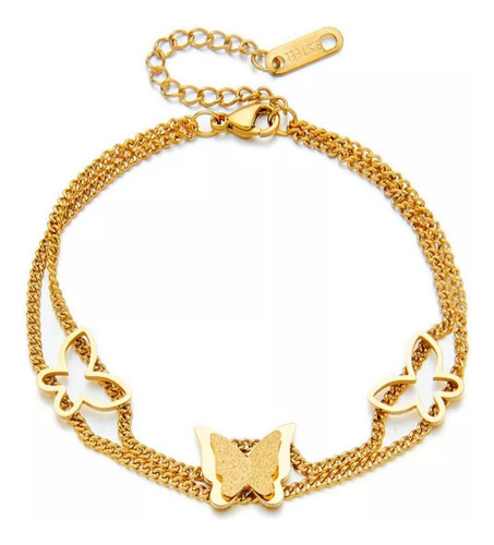 Pulsera Brazalete Mujer Doble Cadena  Acero Inoxidable 316l