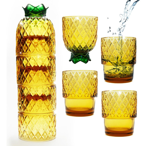 Juego De 4 Vasos Apilables De Piña Y Naranja, 8.5 Fl Oz