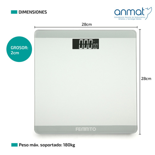 Imagen 5 de 9 de Balanza digital Femmto B01 blanca, hasta 180 kg