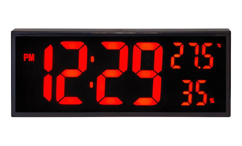 Reloj De Pared Numero Grande Con Termometro Humedad Y Alarma