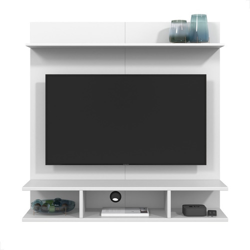 Painel Para Tv 32 Polegadas 90x90 Com 3 Nichos E Prateleiras Cor Branco