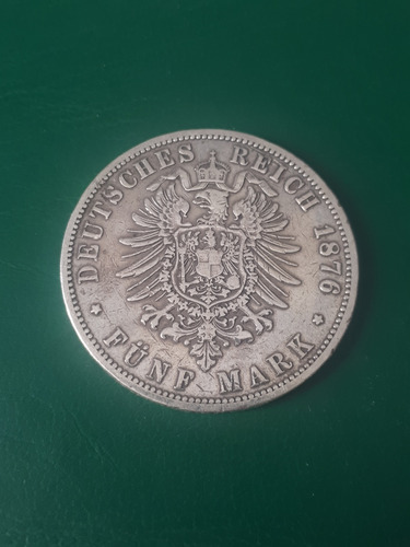 Alemania Prussia 1876 5 Marco Plata Estado Muy Bueno 