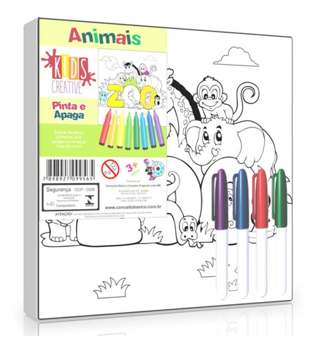 Tela Pinta E Apaga - Animais - Kit Pintura