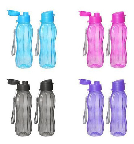 Botella de plástico multiusos transparente Squeeze Colors de 600 ml