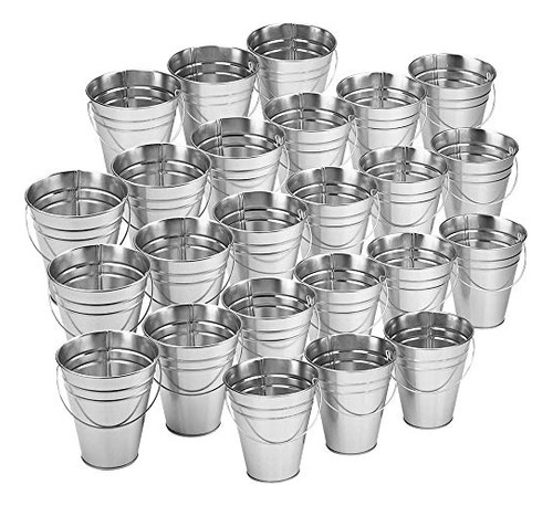 Paquete De 24 Cubos Grandes De Metal Galvanizado Con Asas -